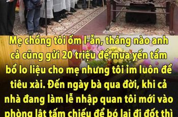Mẹ chồng tôi ố:m l:ẫ:n, tháng nào anh cả cũng gửi 20 tr:iệu để mua yến tẩm bổ lo liệu ỉm cho mẹ nhưng tôi luôn để tiêu xài. Đến ngày bà q:ua đ:ời, khi cả nhà đang làm lễ nhập quan tôi mới vào phòng lật tấm chiếu để bó lại đi đốt thì lên tôi sởn gai