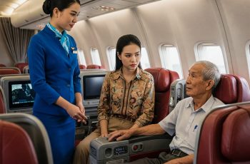 Một cô gái trẻ giàu có ngồi cạnh một cụ ông nghèo trên máy bay