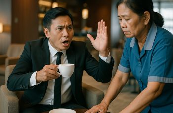 Vị giám đốc ở phòng chờ thương gia hống hách định tát nhân viên dọn vệ sinh giữa sân bay