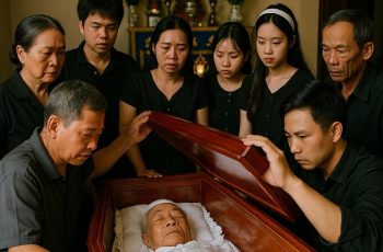 Buổi đêm con cháu đang trông quan tài thì nghe thấy tiếng rung nhẹ 3 lần, cả nhà nháo nhào chạy vào mở nắp quan tài