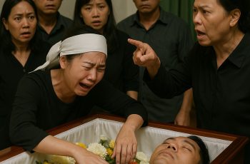Người phụ nữ đi vào nhìn mặt chồng lần cuối trước khi đóng quan tài, cô quỳ trước linh cữu khóc lặng nhưng tay lén móc 1 thứ