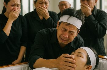 Người chồng đau khổ vuốt má vợ lần cuối trước khi đóng nắp quan tài nhưng khi vừa rời tay, má cô bất ngờ rơi ra một lớp