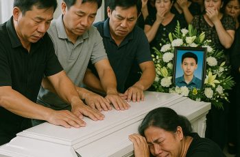 Đến giờ đẹp, quan tài của cậu thanh niên mất trẻ đóng nắp mãi không khớp, cả nhà xúm vào gỡ ra đem đi đổi lại