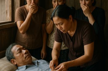 Chiếc nhẫn trên tay người đàn ông vừa mất mãi không tháo ra được, bà vợ tham lam nằng nặc đòi gỡ cất đi, vừa tháo xong thì cả đám tang bàng hoàng