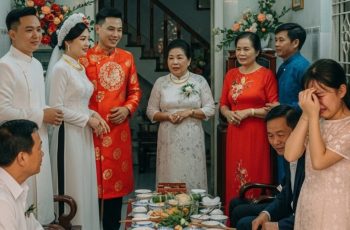 Mẹ bước vào, ánh mắt bà lạ lùng, tay cầm một cốc nước trong veo. “Uống đi con, để lấy sức cho ngày trọng đại,”