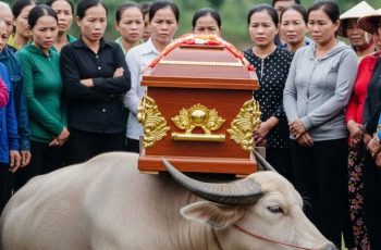 Hôm ấy, cả làng kéo đến đưa tiễn, tiếng kèn trống não nề hòa cùng tiếng khóc của cô chú Hôm ấy, cả làng kéo đến đưa tiễn, tiếng kèn trống não nề hòa cùng tiếng khóc của cô chú