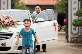 Thằng bé cứ vừa gào vừa chạy theo xe, chân đất đạp lên sỏi đá, đi theo chiếc xe ô tô qua 3 xã liền nhau