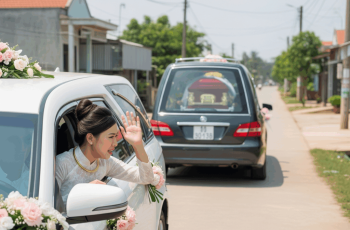 Xe hoa đang đón dâu thì gặp chiếc xe tang phóng vụt qua, cô dâu ngồi trong xe bỗng hốt hoảng hét lớn gọi xe tang dừng lại nhưng không ai nghe
