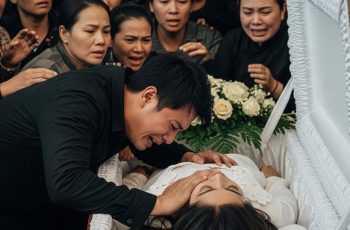 Người chồng đau khổ vuốt má vợ lần cuối trước khi đóng nắp quan tài nhưng khi vừa rời tay, má cô bất ngờ rơi ra một lớp