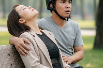 Anh xe ôm tiến lại gần cô gái đang ngất trên ghế đá, thứ rơi ra từ túi xách khiến anh hoảng loạn