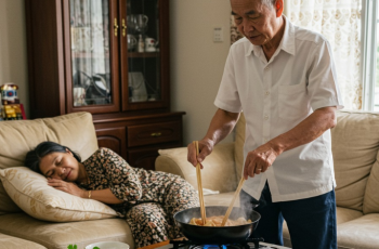 Vô tình xem camera trong nhà, tôi thấy bố cặm cụi nấu ăn còn vợ thì nằm ngủ, lúc tua lại tôi sợ tái mặt