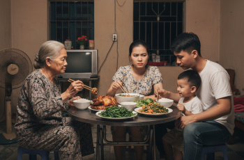 Bà thường nhường thịt cho con, còn mình chỉ ăn phần xương, phần cánh gầy guộc.