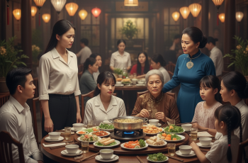 Khi phục vụ bê tôm hùm lên, bà thẳng thừng: “Cho món này qua bàn tôi nhé, bên kia ăn đơn giản thôi”…