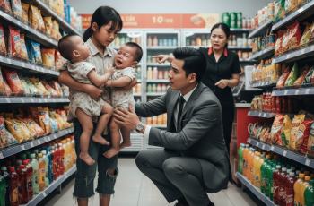 Cô ʙ;/ é 10 tuổ;/i bị chủ cửa hàng đòi đưa đến trường để bắt thôi học vì trộm một hộp sữa cho hai em sinh đôi đang khóc đói trên tay, đúng lúc này người đàn ông giàu có mua hàng trong quán đến hỏi ᴄô ʙ;/ é