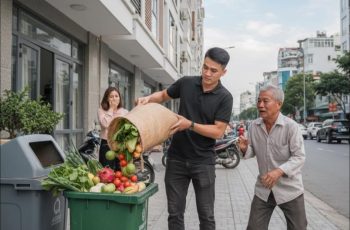 Bố vợ mang túi quà quê lên thăm cháu thì bị con rể ném thẳng ra thùng rác
