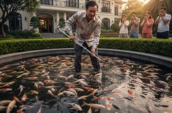 Đại gia Phú Quý xây đầu tư 2 tỷ bể cá Koi nhưng lấn sang nhà hàng xóm tận 50cm, họ nói mỏi mồm ông Quý không chịu xây lại