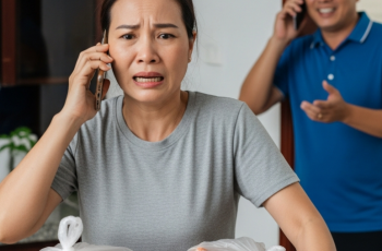 “Alô mẹ à? Nay nhà con làm đại tiệc đấy! Nó mua cả đống cua ghẹ. Mẹ với cái Hương (em chồng tôi) qua ăn cho vui nhé!” “Alô mẹ à? Nay nhà con làm đại tiệc đấy! Nó mua cả đống cua ghẹ. Mẹ với cái Hương (em chồng tôi) qua ăn cho vui nhé!”