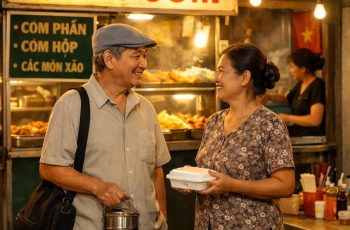 Một cặp vợ chồng già bước vào. Áo mưa đẫm nước, tóc bạc dính vào trá:n. Trông họ gầy, ướt, nhưng mắt hiền. “Cơm còn không cô?” – ông cụ hỏi, giọng mệt mỏi. Một cặp vợ chồng già bước vào. Áo mưa đẫm nước, tóc bạc dính vào trá:n. Trông họ gầy, ướt, nhưng mắt hiền. “Cơm còn không cô?” – ông cụ hỏi, giọng mệt mỏi.